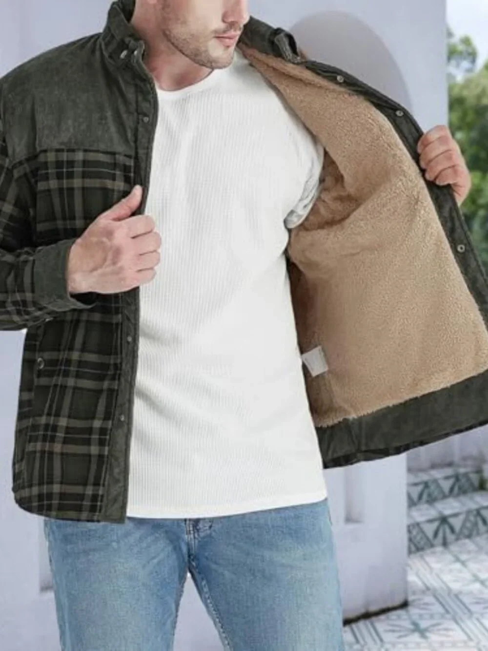 Cozy Men's Flannel Plaid Jacket - Long Sleeve Sherpa Lined Fleece Coat